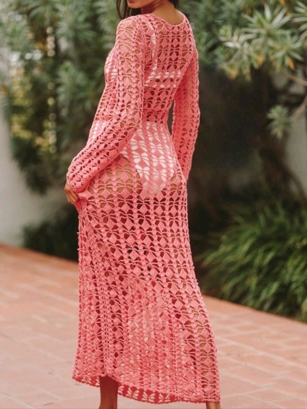 Beach Riot Ariana Crochet Maxi Dress Hot Coral L NWT Cover Up Knit - Picture 3 of 15